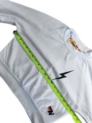 Aviator Nation White Cropped Sweatshirt Small Lightning Bolt Raglan Pullover USA thumbnail 8