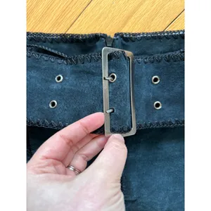 Vintage 90s Black Suede Leather Western Stitch Belted Mini Skirt thumbnail 3
