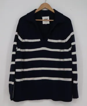 Aerie Navy Blue White Striped Polo V-Neck Sweater Small S Nautical Relaxed Fit thumbnail 1