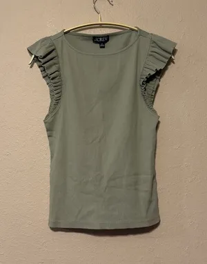 J.Crew Vintage Rib Ruffle Boatneck Tank Top Pale Surplus Green Size‎ Small thumbnail 1