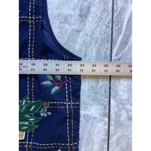 Dress Barn Vintage Woman Navy Blue Corduroy Autumn Leaf Embroidered Vest 1X thumbnail 3
