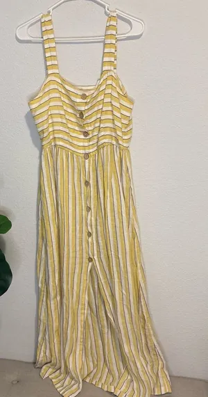 Rachel Zoe linen size 8 Yellow and White Striped Button-Front Maxi Dress thumbnail 1