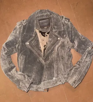 Blank NYC Gray Suede Moto Jacket with Belted Hem thumbnail 1