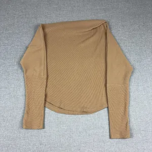 We The Free Shirt Womens Medium Beige Cropped Boat Neck Long Sleeve Stretch Knit thumbnail 6