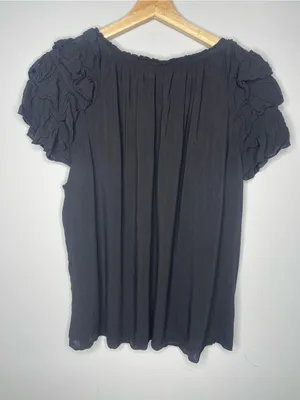 a.n.a Black Ruffle-Trim Smocked Babydoll Top (X-Large) thumbnail 3