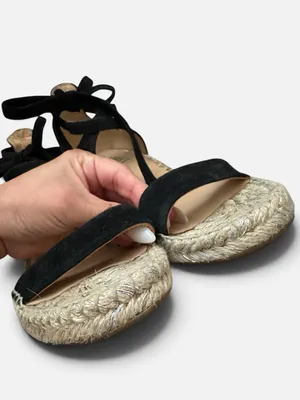 BADGLEY MISCHKA Suede Ankle Tie Wrap⁠ Espadrille Wedge Sandals in Black Sz. 6.5 thumbnail 4