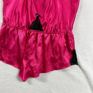Victoria's Secret M Pink Black Lace Trim Satin Romper Sleep Teddy Lingerie Glam thumbnail 5