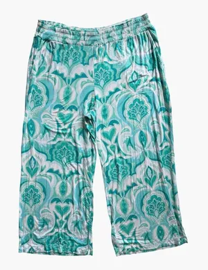 Soma Pajama Pants Women L Teal White Damask Floral Cropped Lounge Sleepwear thumbnail 1