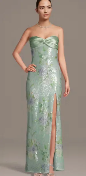 City Triangles Sage Green Sequin Dress with Slit and Satin thumbnail 1