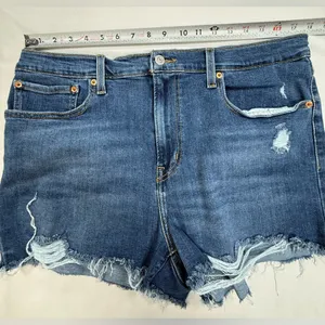 Levi's Dark Blue Distressed High-Rise Jean Shorts thumbnail 3