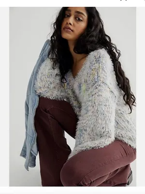 Free People Balloon Sleeve Fuzzy Gelato Pullover Sweater Pastel Size S thumbnail 8