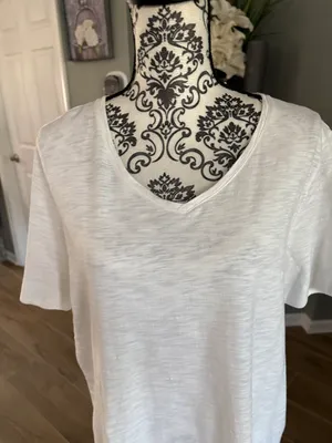Chico’s Size 2 Large White Hi Lo Short Sleeve Top thumbnail 4