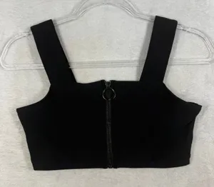 Alo Yoga Womens Black Front Zip O-Ring Square Neck Crop Top W1246R Size S thumbnail 1