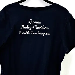 Harley Davidson Motorcycle American Flag Bling V-Neck T-shirt Laconia NH thumbnail 3