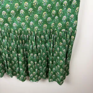 Zara Green Block Print Floral Hem Midi Dress XS Boho Prairie Cottage Relaxed thumbnail 4