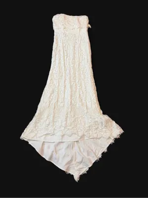 Lulus White Lace Mermaid Maxi Dress Strapless Bridal Rehearsal Gown Small USA thumbnail 5
