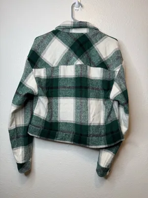 Kut from the Kloth Luciana Green Plaid Cropped Shirt Jacket Shacket Size M thumbnail 8