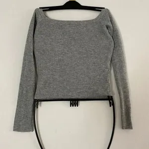 Princess Polly Gray Ribbed Long Sleeve Knit Top Square Neck Fitted Sweater M/L thumbnail 2