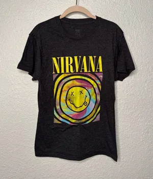 Nirvana T-Shirt Size M Dark Gray Smiley Face Graphic Rock Grunge thumbnail 1