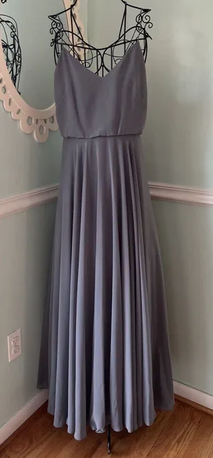 Jenny Yoo Collection‎ Womens Gray Flowy Strappy Chiffon Gown Size 2 Prom thumbnail 1