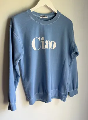 Ciao Distressed Sweatshirt | Faded Blue Beach Pullover | 100% Cotton | Small thumbnail 1