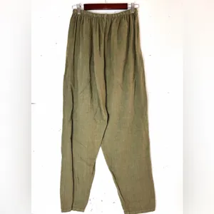 a la mode M/L Linen Straight Leg Pull-On Pants in Olive thumbnail 3