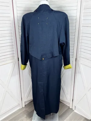 Vintage 90s Gantos Long Trench Rain Coat Navy Blue Yellow Size 14 Oversized thumbnail 4