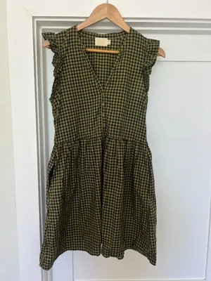 Nation LTD lichen check Tegan cotton ruffled shirt dress, S, cottage, prairie thumbnail 3