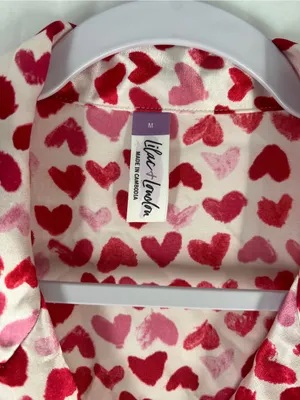 Lilac + London Pink Hearts Satin Shortie Pajama Set Size M NWT thumbnail 3