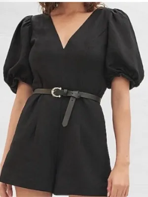 Express Black Puff Sleeve V‑Neck Romper NWT thumbnail 1