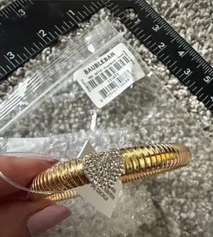 BaubleBar Gold Stretchy Bracelet with Pave Rhinestone Heart thumbnail 1