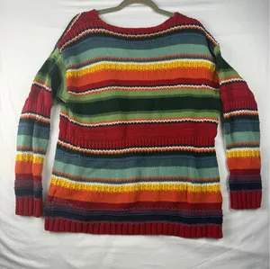 Chaps 1X Stripe Chunky Knit Sweater Heavyweight Grandmacore Pullover Boho Retro thumbnail 1