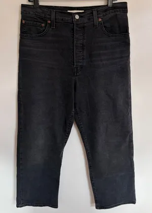 Levis 501 Original Cropped Jeans Faded Black High Rise Button Fly 72693-0134 W32 thumbnail 1