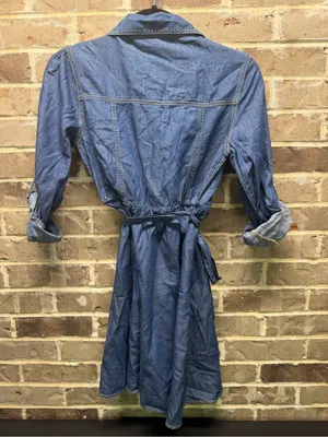 Justice Blue Denim Jean Dress Belted Studded Rhinestone Collar thumbnail 5