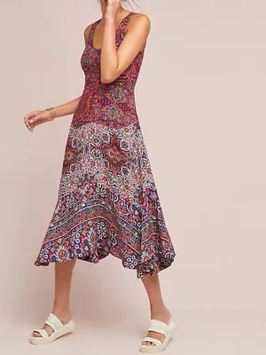Anthropologie Maeve Violette Sleeveless Asymmetrical Hem Paisley Pink Red Dress thumbnail 2
