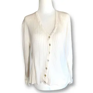 Vintage Worthington Cardigan Sweater Oatmeal Ribbed Knit V-neck Long Sleeve‎ thumbnail 12