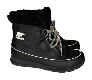SOREL Explorer Carnival Boots Black/Sea‎ Salt Women’s Size 8.5 thumbnail 1