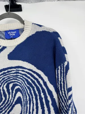 Aelfric Eden Swirl Whirlpool Knit Sweater XL‎ Blue White Oversized Y2K thumbnail 5