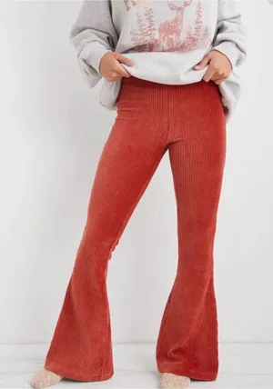 Aerie Ribbed Flare Pants Women’s M Burnt Orange Pull On Stretch thumbnail 1