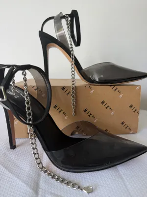 Mix No.6 Black Chain & Suede Ankle Strap Heels thumbnail 5