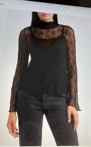 Torrid Black Lace Long-Sleeve Top - mock neck thumbnail 1