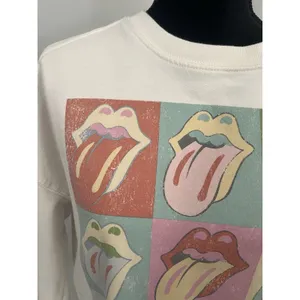The Rolling Stones Pop‎ Art Tongue Graphic Sweatshirt Off White XS Oversized thumbnail 4