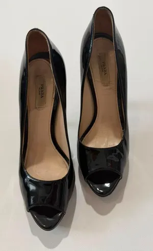 Prada Milano Black Patent Leather Peep Toe Platform Pumps Size 8.5 US thumbnail 1