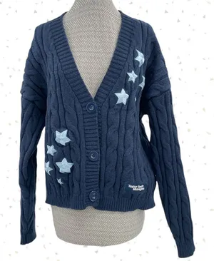 Taylor Swift Cardigan Midnights Album Navy Blue Stars Cozy Sweater Size M / L thumbnail 1