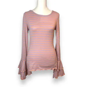 Free People We The Free Bell Sleeve Striped Pink Scoop Neck Top Small thumbnail 6