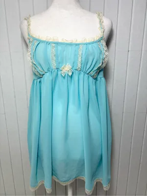 Victoria's Secret Y2K Vintage Sheer‎ Aqua Lace Trim Babydoll Chemise Brief Set thumbnail 2