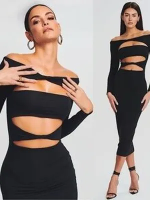 SEROYA Karma Midi Dress in Brown, size Small thumbnail 2