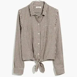 Madewell Brown Gingham Check Button Down Tie Front‎ Cotton Shirt AE769 Womens M thumbnail 2