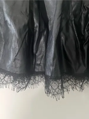 Zara Faux Leather Lace Trim Mini Skirt Black XS Romantic Feminine Office Chic thumbnail 2