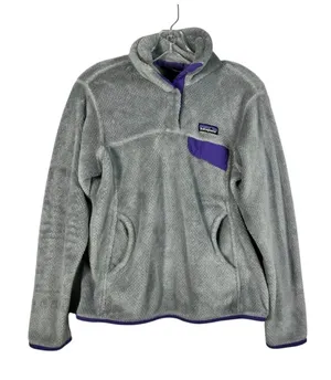 Patagonia Women's Gray Purple Re-Tool Plush Fleece Pullover Sweatshirt Small S thumbnail 1